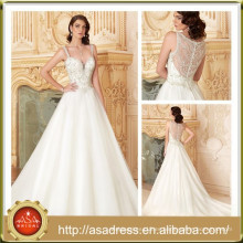KC21 Vestido de novia con correa de espagueti de estilo real clásico, vestido de novia con espalda de ilusión, vestido de bola de tul, vestidos de novia